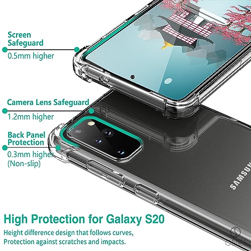 Image of ONES Samsung Galaxy S20 Crystal Clear Case, Shockproof Airbag Protective Case, Raise Edge Protect Camera & Screen, Transparent TPU Bumper Slim Thin Flexible Cell Phone Silicone Cover for Men Women