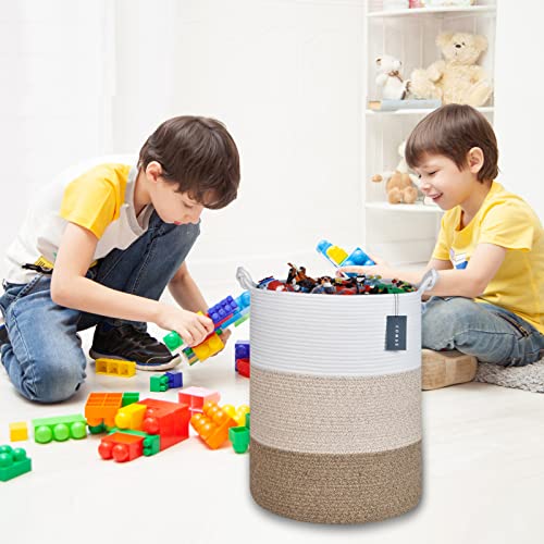 COMSE Extra Large Blanket Basket, Tall Woven Storage Basket, Nursery Hamper, 15.7”x 21.7”, Cotton Rope Laundry Hamper for Toys Clothes Towels, White/Gradient Brown by COMSE - Image 9