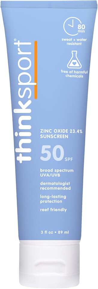 Thinksport SPF 50 Mineral Sunscreen – Safe, Natural Sunscreen for Sports & Active Use - Water Resistant Sun Cream –UVA/UVB Sun Protection – Vegan, Reef Friendly Sun Lotion, 3 Fl Oz (Pack of 1)