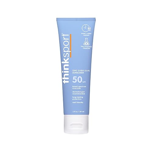 Think Sport SPF 50 - Protector solar mineral seguro protector solar natural para deportes y uso activo crema solar resistente al agua protección