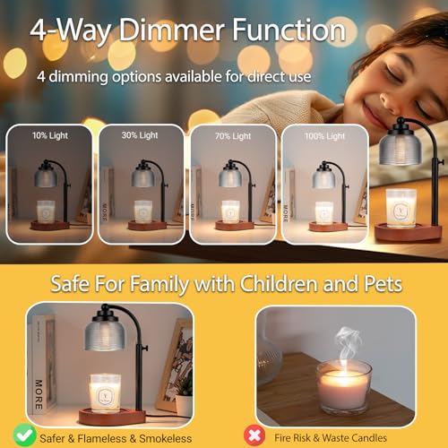 Fenxyo Candle Warmer Lamp Remote Control, Timer and Dimmer, Birthday Gifts for Women Mom Sister, House Warming Gifts Vintage Home Decor, Adjustable Height Wax Melt Warmer for Jar Candles with 2 Bulbs — view 6