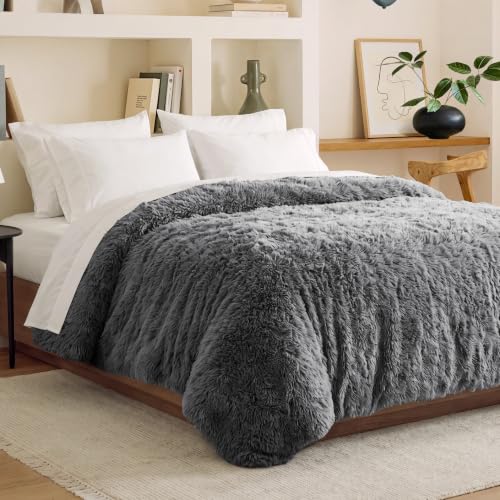 Bare Home Shaggy Fleece Duvet Cover (Full, Grey)