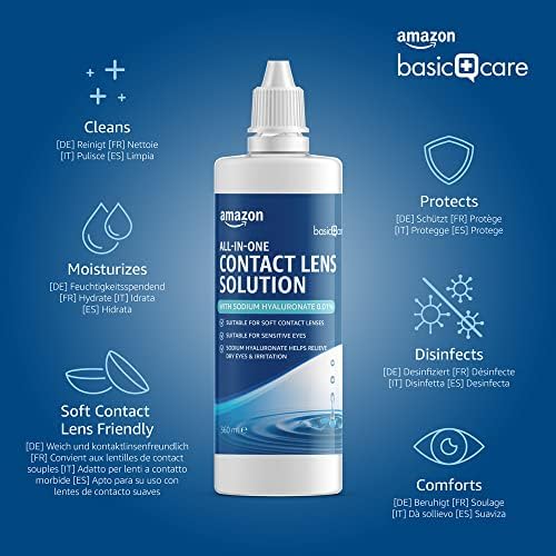 Amazon Basic Care All-In-One Solution with Sodium Hyaluronate for Soft Contact Lenses, 3 x 360ml