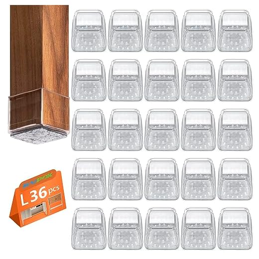 36pcs Square Chair Leg Floor Protectors, Furniture Pads for Hardwood Floors, Furniture Sliders for Chair Legs, Rectangle Floor Protectors for Chairs, Silicone Chair Leg Caps Cover(Large)