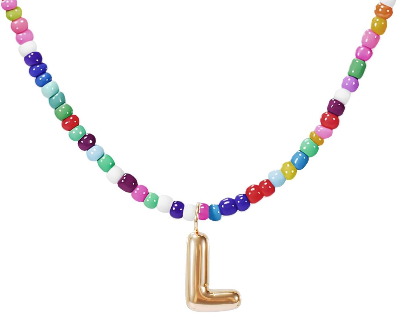 Colorful Initial Necklaces for Women – Bubble Letter Necklace - 14K Gold Plated Letter Beaded Choker, Dainty Cute Beach Boho Necklaces for Women Adjustable Beach Jewelry Gift Colorful Necklace - Image 8