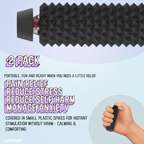 Image of Distractibles Sensory Roller Fidget with Clicker, Tactile Spikes for Anxiety, Stress Relief, Pain Stimulation, Autism & Over Stimulation with Lanyard (Black + Black)