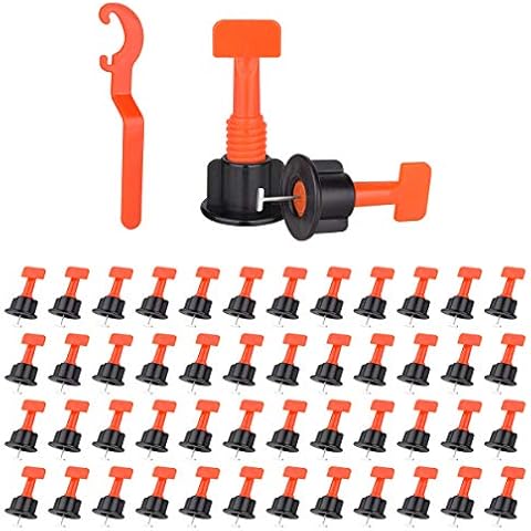 Hotgod 50pcs Tile Leveling System with Special Wrench,Reusable Tile Leveler Adjuster Flat Ceramic Floor Wall Construction Tools System Kits for Builing Walls & Floors Cover