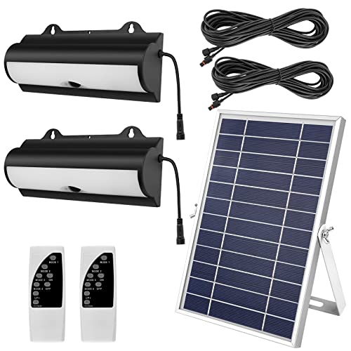 ERAY Luz Solar Exterior Jardín Lámpara Solar Exterior con Sensor de Movimiento, Panel Solar, 2 Cables de Extensión de 5m, Control Remoto, 4 Modos de Luz, IP65 Impermeable, Ideal para Patio, Terraza Cover
