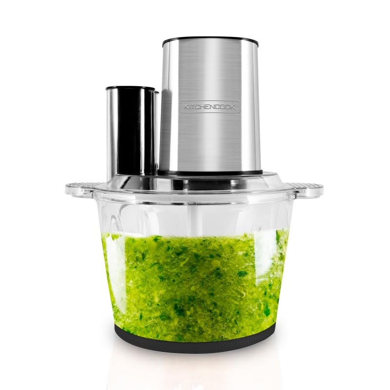 Kitchencook - Hachoir Inox Multifonction 5en1-600w - Capacité (3l) - 4 Lames - Fouet - Spatule - Bol Mélangeur En Verre