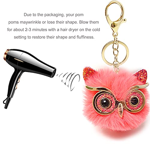 Honbay 4Pcs Faux Rabbit Fur Pom Pom Keychain Fluffy Cute Owl Keychain For Womens Bag School Bag Purse Cellphone Or Car Pendant (4 Color) #TOP2