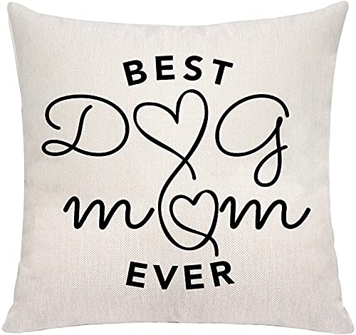 KEROTA Best Dog Mom Ever Gifts Funny for Dog Mum Cute Fundas de almohada Fundas de almohada 45 x 45 cm Fundas de cojín Sofá Cama Hogar Accesorios de Moda