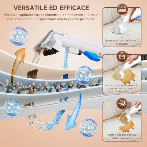 Toygem Lavatappeti Aspirapolvere Tessuti Divani, 17Kpa Pro Power | Pulitore Per Tappeti Con Aspirapolvere E Detergente | Aspirapolvere Per Liquidi Da 600 W Per Tappeti, Divani, Tappezzeria, Scale - 2