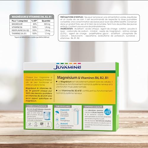 JUVAMINE - Magnésium + Vitamines B6, B2, B1 - Orange - 30 Comprimés Effervescents – Image 3