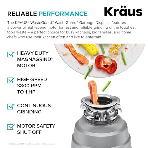 KRAUS WasteGuard High-Speed 1 HP Continuous Feed Ultra-Quiet Motor Garbage Disposal with Power Cord and Flange Included and Universal Mount, KWD200-100MGR by Kraus - Image 4