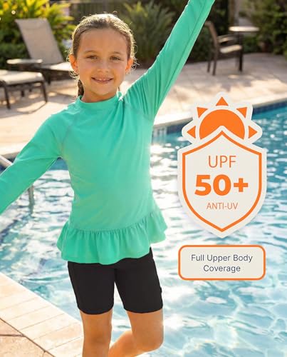 Image of City Threads Girls Long Sleeve Rashguard UPF 50+ Made in USA, Girls' Rash Guard Shirts with Sun Protection