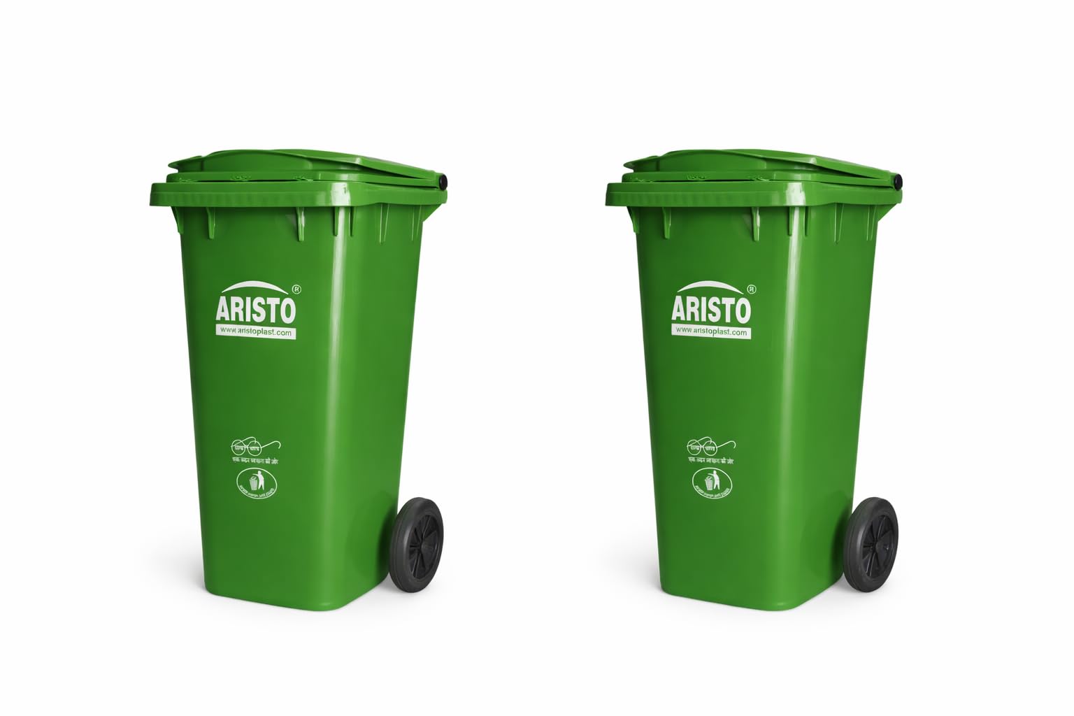 ARISTO Wheel Garbage Dustbin 120 LTR Set of 2 - Green/Green-image-24