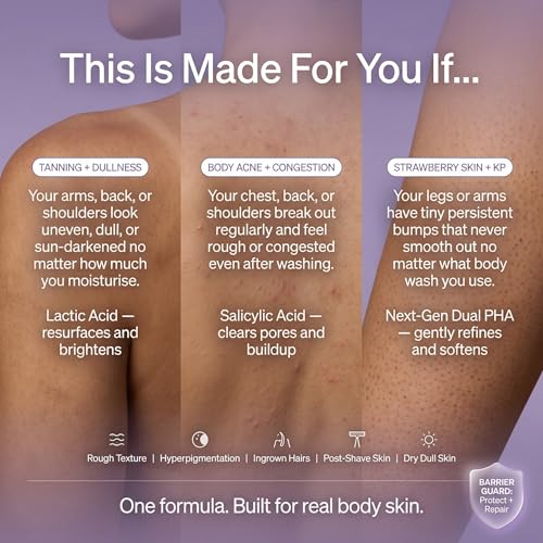 Image of 5% Dual PHA, Salicylic & Lactic Acid Barrier-Repair Detan Body Wash 250ml | Niacinamide & Gentle SCI | Bodywash for Women & Men | Hydrates & Protects Barrier, Clears Acne & Strawberry Legs, Reduces Dark Spots & Evens Tone | Shower Gel for Sensitive to Normal Skin