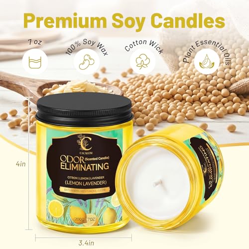 Image of Odor Eliminating Candle, Soy Scented Candles, Lemon Lavender 7oz
