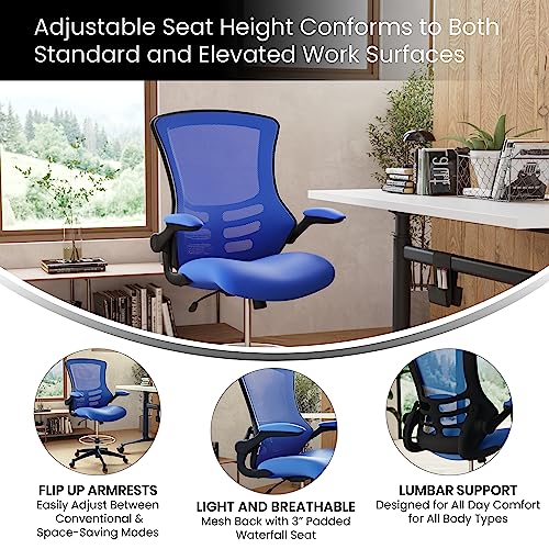 Image of Flash Furniture Kelista Mid-Back Swivel Office Chair with Adjustable Seat Height, Ergonomic Mesh Desk Chair with Flip-Up Armrests, Blue
