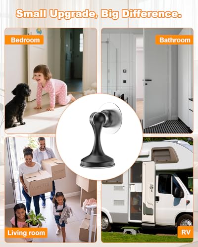 Crosize Magnetic Door Stoppers 2 Pack, Stainless Steel Door Stops for Wall and Floor Mounting, Door Holder Keep Door Open, No Drilling Door Stop with Adhesive Tapes, Black - Thumbnail 7