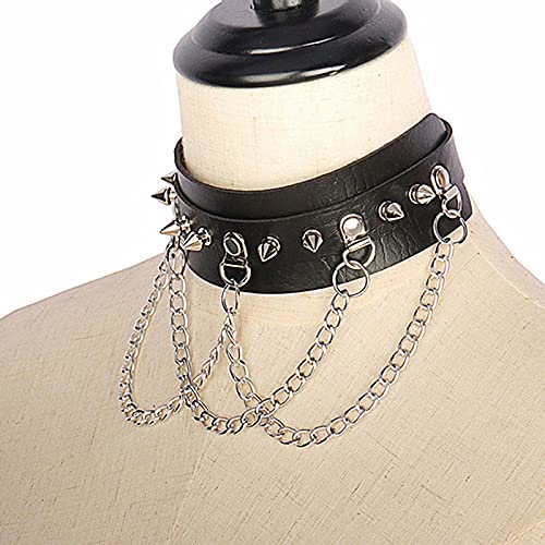 Olbye Black Leather Choker Necklace - Circle Short Necklace With Rivet Studded Spike, Adjustable Punk Design, Gothic Style for Women4