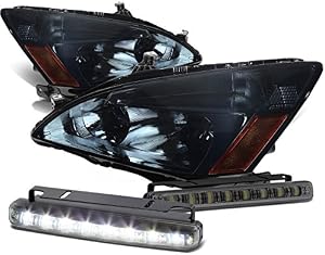 Compatible with Honda Accord UC Smoke Lens Amber Corner Headlight+Smoked DRL 8 LED Fog Light