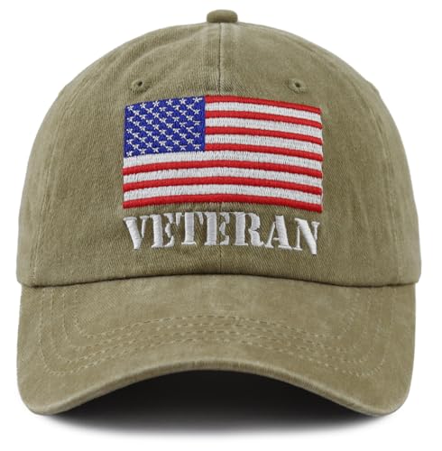 Image of American Flag Veteran Hats for Men Women, Adjustable Embroidered Cotton Army Military Baseball Cap