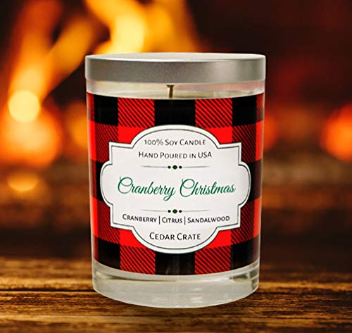 Cranberry Christmas | Cranberry, Citrus, Sandalwood | Buffalo Plaid Luxury Scented Soy Candle | 10 Oz. Glass Jar Scented Candle | Made In The Usa | Decorative Candles | Best Smelling Candles For Home #TOP4