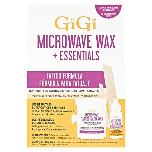 Image of Gigi Microwave Tattoo Hard Wax Kit - Hair Removal Wax for Sensitive Skin & Tattoos, Includes After Wax Oil & Applicators, 1 Pack