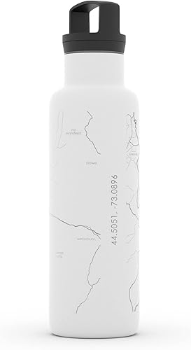 Miniatura 2 de Well Told Botella de agua grabada Burlington Vermont Map con aislamiento, botella de acero inoxidable grabada (21 onzas, blanco) botella aislada de