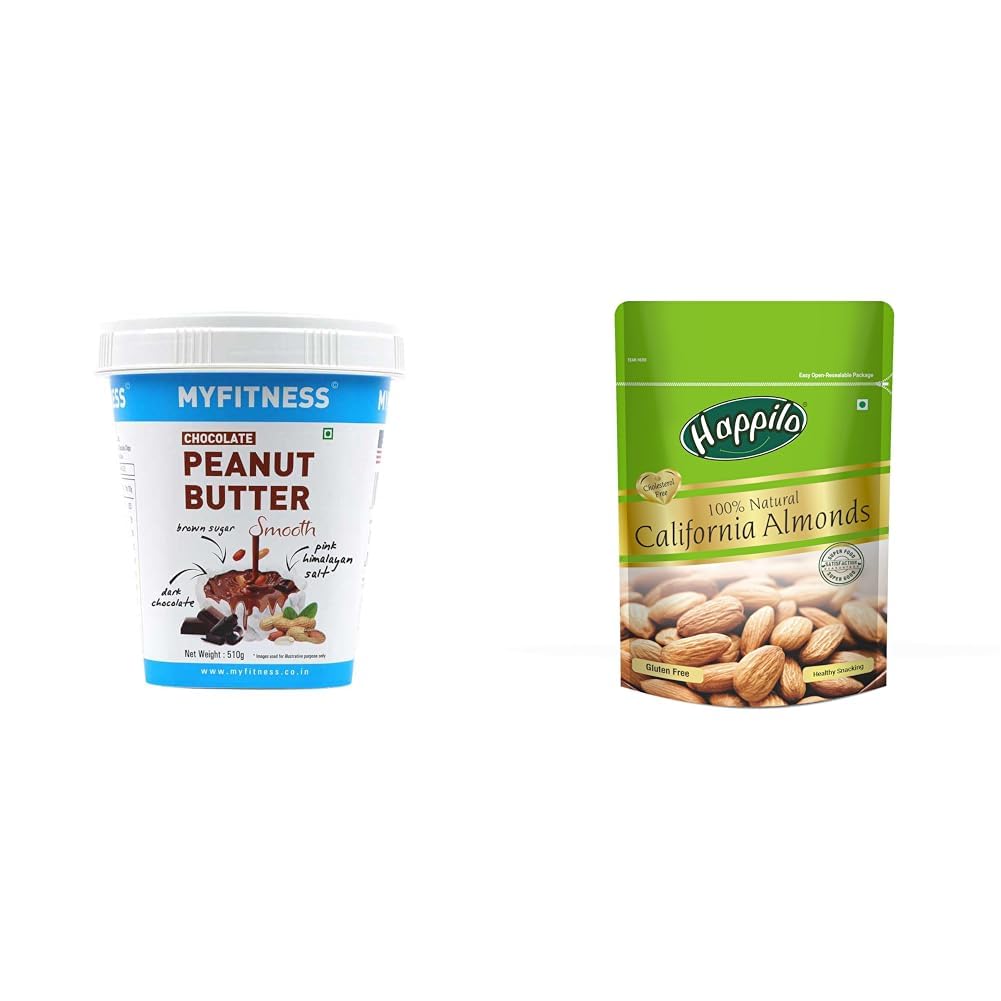 MYFITNESS Chocolate Peanut Butter Smooth 510g | 22g Protein & Happilo 100% Natural Premium Californian Almonds, 200g