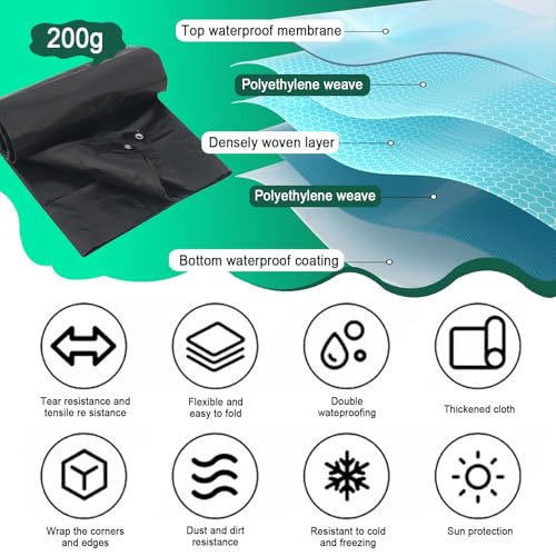 Lona impermeable para exterior 1.2x3.2m de PE negro 200g m2 con ojales 6