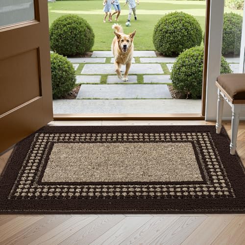 Image of hicorfe Door mat,Dirt Trapper Absorbent Non-Slip Welcome mat (Brown, 20 inchx32 inch(Rectangular))