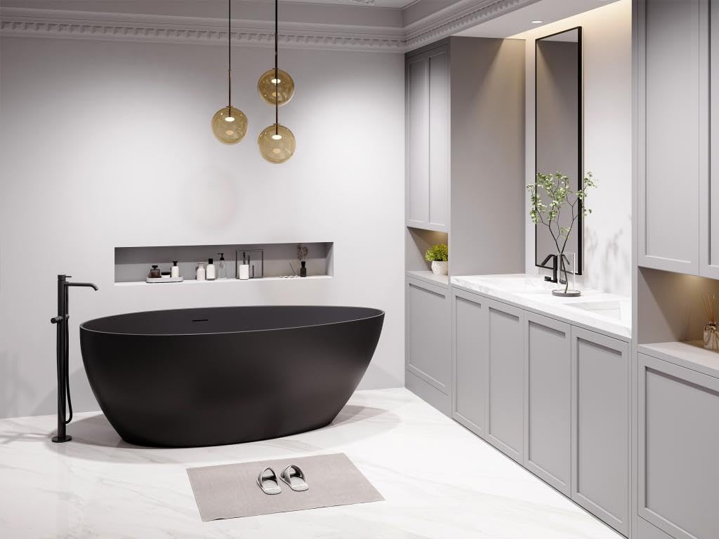 Vente-unique -BaÒera independiente asimÈtrica 245 litros 160 x 82 x 58 cm Negro mate AcrÌlico - APULIA