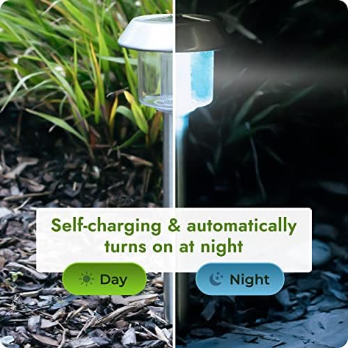 Signature Garden Premium Solar Garden Lights, Large 6 Pack Ultra Bright Solar Pathway Lights for Outdoor Garden, Patio, Flower Easy Wireless Installation, Resistant (Large, Stainless Steel, 15 Lumens)