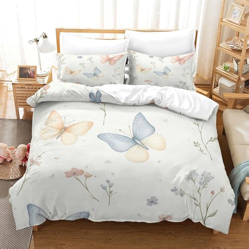 Parure de lit microfibre haut de gamme imprimé papillon floral 3D - 3