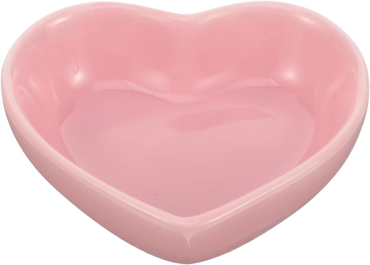 UKCOCO Ceramic Hamster Food Bowl, Pink Heart Shaped Guinea Pig Water Dish, Heavy Tip-Proof Small Animal Feeding Bowl for Rabbit and Chinchilla, Cute Cage Accessories