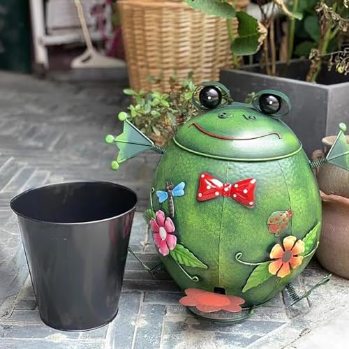 Caneca de basura decorativa rana verde con tapa miniatura 2