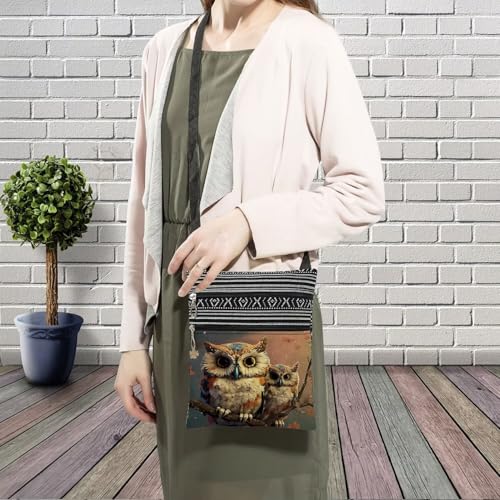 Vintage Owl Messenger Bag Small Ethnic Pattern Printed Adjustable Strap Crossbody Zipper Bag Vintage Owl Phone Bag Wallet Cute Shoulder Handbag for Owl Lovers Women3