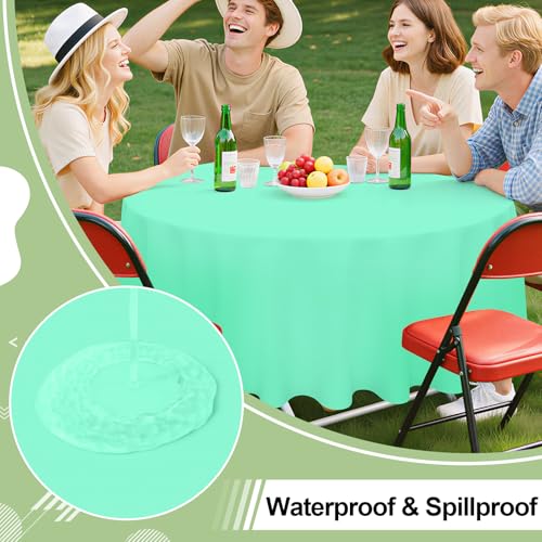 Image of misaya 4 Packs Disposable Plastic Table Cloth, 84 inch Round Waterproof Tablecloth, Leakproof & Sturdy Decorative Table Covers for Picnic, Party, Outdoor and Back to School, Mint Green