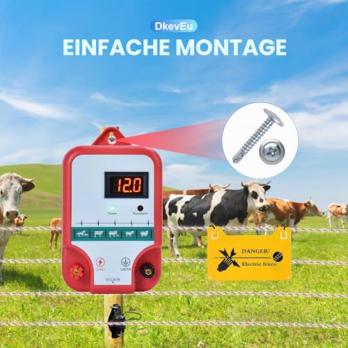 15 km Weidezaungerät mit Weidezaunlitze, 2J Weidegerät mit LED Display, Elektro Weide Zaun für Hühner, Schafe, Schweine, Füchse, Kühe, für landwirtschaftliche Unternehmen
