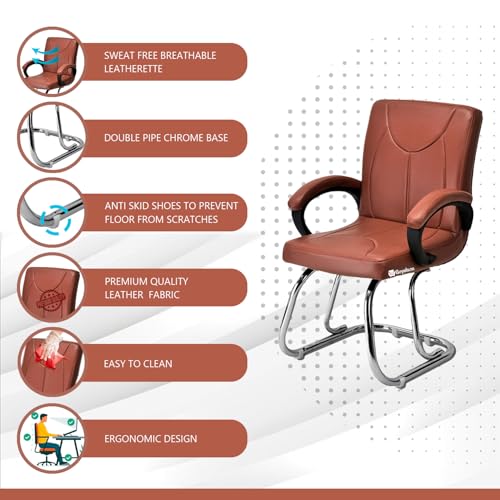 Image of Relaxation Chair Made up of Strong and Durable Frame Home Chair Modern Design for Comfort Seating (1, Brown, Double Pipe Chrome Frame)