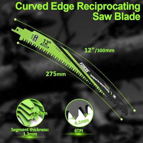Image of Japanese Teeth Reciprocating Saw Blade 12Inch - Saber Saw Blades Wood Pruning, 2pcs Curved Edge 6TPI for Tree Trimming, Wood /PVC Pipe Cutting, Cr-V Sabre Blades