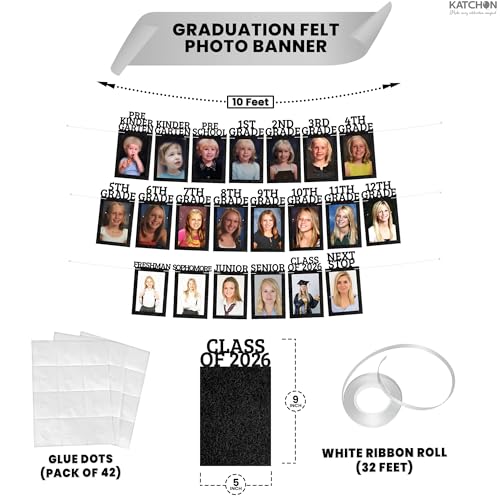 Image of KatchOn, Felt K-12 Graduation Photo Banner 5x7 - Photo Cards 12+6 | Grad Banner 2026 Personalized | Kindergarten Grad Backdrop | Graduation Decorations 2026