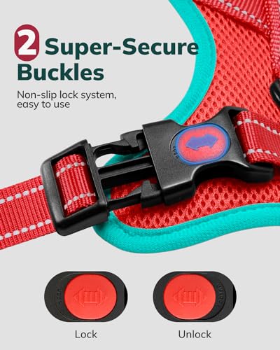 MIDOG Dog Harness, No-Pull Pet Harness and Leash Set for Small Medium Large Dogs Walking, No Choke Front Clip Dog Reflective Harness, Adjustable Soft Padded Pet Vest with Easy Control Handle (Red,M)