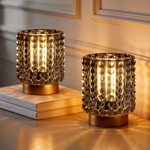 MJ PREMIER Battery Operated Lamp, Bedside Lamps Set of 2 Timer, Cordless Table Lamp, Mini Battery Operated Lights, Decorative Table Lamps for Bedroom Living Room, Grey