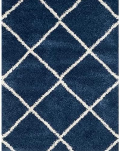 Image of AROMICK Modern Polyester Anti Slip Shaggy Fluffy Rug and Carpet for Living Room, Bedroom & Dining Room (4 x 6 Feet, Blue Ivory Box)