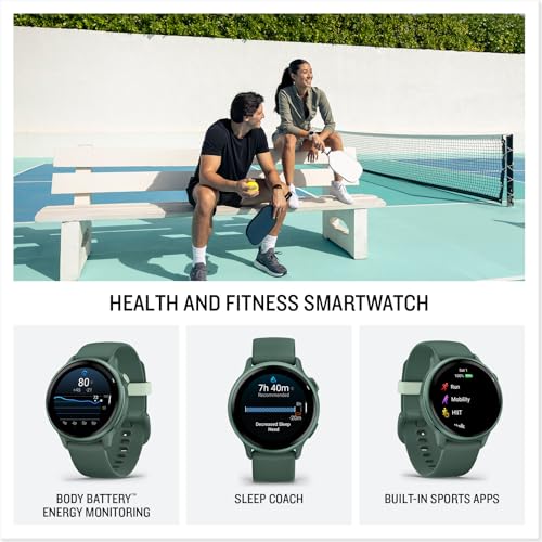 Image of Garmin vivoactive 6, Health and Fitness GPS Smartwatch, AMOLED Display, Up to 11 Days of Battery, Metallic Jasper Green with Jasper Green Band