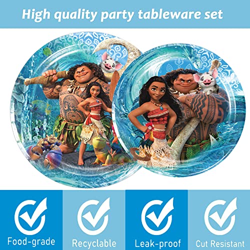 Moana Birthday Party Supplies,Moana Party Tableware Set,Blue Paper Plates Napkins Forks Tablecloth For Kids Girls Boys Summer Beach Moana Theme Birthday Party Cake Table Decor,10 Guests #TOP5