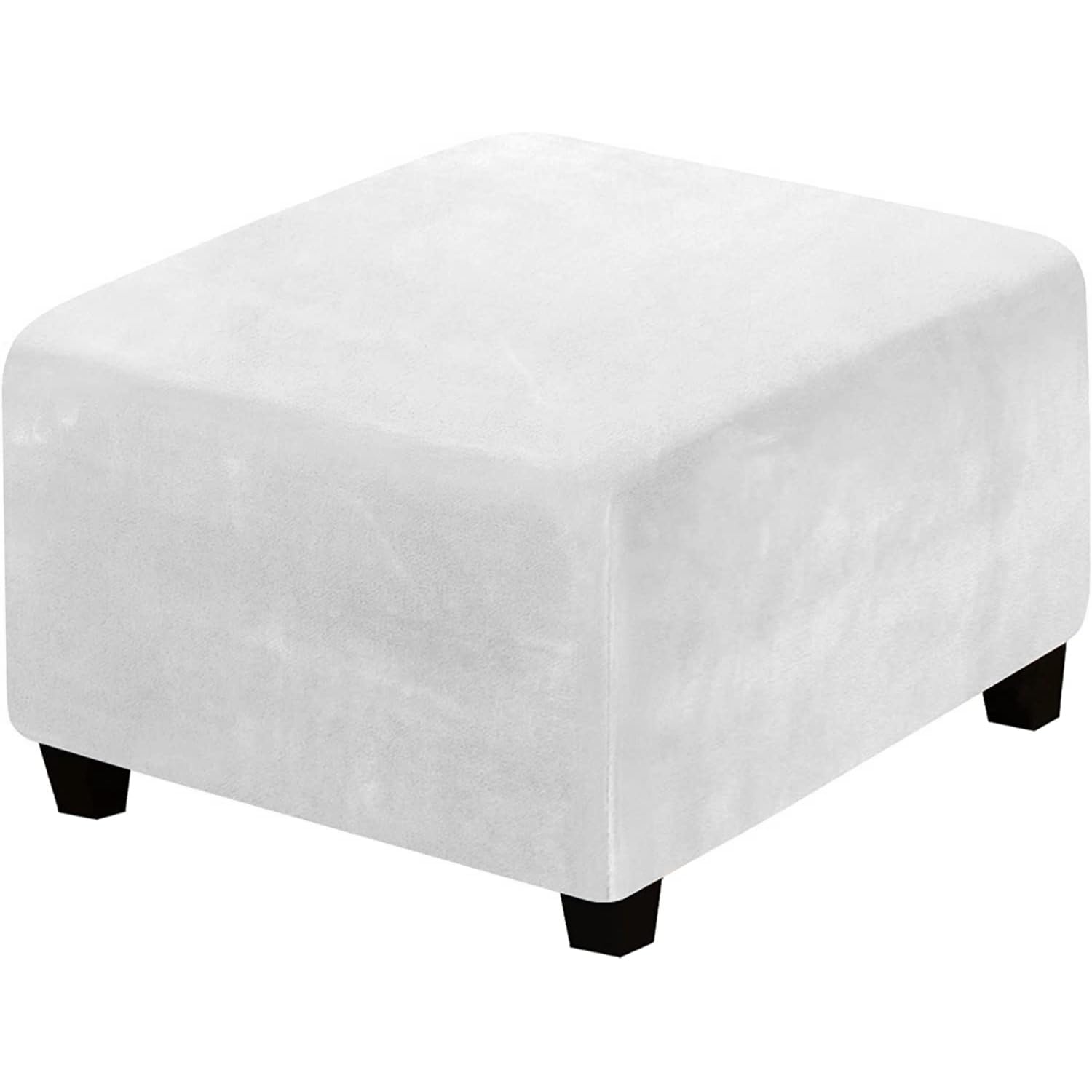 Lenurecg Ottoman Cover Washable, Square Footstool Cover, Super Soft Pouffe Cover with Elastic Bottom, Stretch Sofa Slipcovers Protector Cover, Ottomans Stool Covers,White,XL